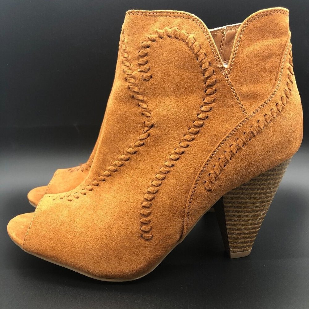 XOXO Aleesha Women's Open Toe Ankle Booties Size 8 Heels Shoes Caramel Brown GUC
